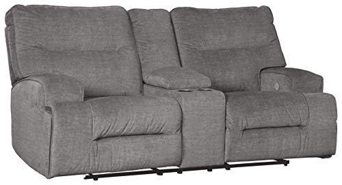 Signature Design by Ashley Coombs Double Reclining Power Loveseat w/Console, Charcoal