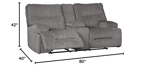 Signature Design by Ashley Coombs Double Reclining Power Loveseat w/Console, Charcoal