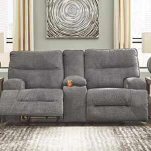 Signature Design by Ashley Coombs Double Reclining Power Loveseat w/Console, Charcoal
