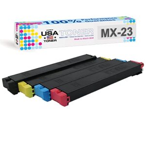 made in usa toner compatible replacement for sharp mx 1810u, 2010u, 2310u, 3111u, 2314n, 2614n, 3114n, 2616n, 3116n, mx-23nt (black,cyan,yellow,magenta, 4 pack)