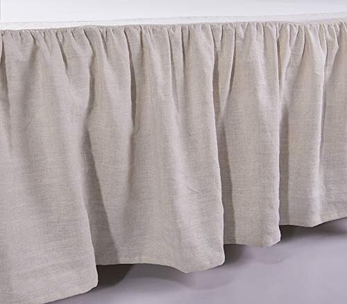 meadow park Washed Linen bedskirt, Queen Size 60" W x 80" L, Drop 16", Super Soft Ruffle, Natural Linen Color