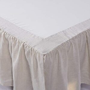 meadow park Washed Linen bedskirt, Queen Size 60" W x 80" L, Drop 16", Super Soft Ruffle, Natural Linen Color