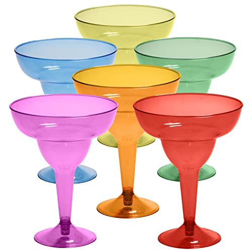 Prestee 48 Multicolor Margarita Glasses Plastic, 12oz - Hard Cocktail Cups, Cinco de Mayo Decorations, Taco Party & Mexican Decorations, Large Disposable Margarita Glasses Set, Plastic Cocktail Cup