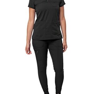 Adar Pro Movement Booster Scrub Set for Women - Sweetheart V-Neck Scrub Top & Yoga Jogger Scrub Pants - P9400 - Black - M