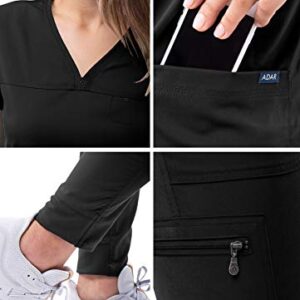 Adar Pro Movement Booster Scrub Set for Women - Sweetheart V-Neck Scrub Top & Yoga Jogger Scrub Pants - P9400 - Black - M