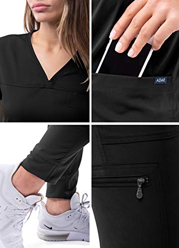 Adar Pro Movement Booster Scrub Set for Women - Sweetheart V-Neck Scrub Top & Yoga Jogger Scrub Pants - P9400 - Black - M