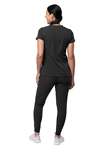 Adar Pro Movement Booster Scrub Set for Women - Sweetheart V-Neck Scrub Top & Yoga Jogger Scrub Pants - P9400 - Black - M