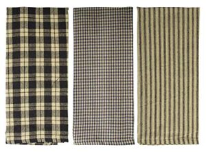 fillurbasket black farmhouse kitchen towels set of 3 striped buffalo checked plaid dish towels black and tan towels for decor dishing drying cotton 15”x25”