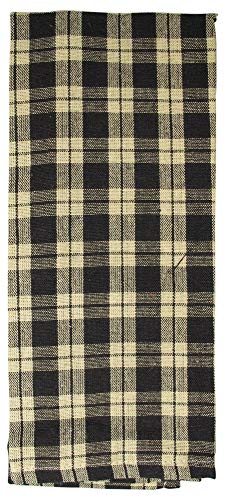 fillURbasket Black Farmhouse Kitchen Towels Set of 3 Striped Buffalo Checked Plaid Dish Towels Black and Tan Towels for Decor Dishing Drying Cotton 15”x25”