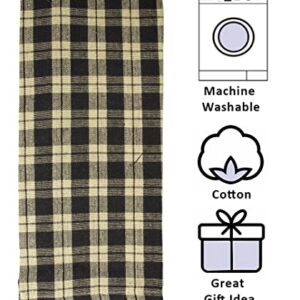 fillURbasket Black Farmhouse Kitchen Towels Set of 3 Striped Buffalo Checked Plaid Dish Towels Black and Tan Towels for Decor Dishing Drying Cotton 15”x25”
