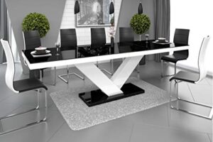 victoria modern glossy black/white dining table with 2 extension for up to 10 people, made in europe (black/white)
