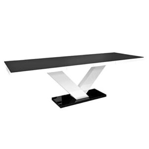 Victoria Modern Glossy Black/White Dining Table with 2 Extension for up to 10 People, Made in Europe (Black/White)