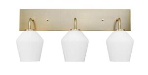 globe electric 51615 raja 3-light vanity light, matte brass, opal glass shades