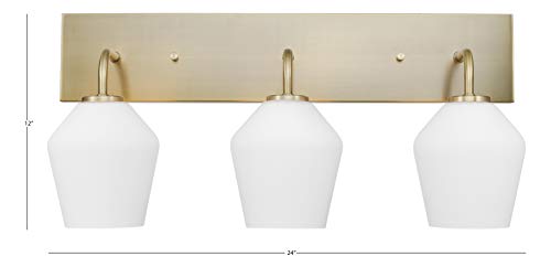 Globe Electric 51615 Raja 3-Light Vanity Light, Matte Brass, Opal Glass Shades