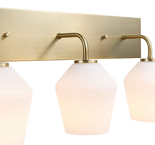 Globe Electric 51615 Raja 3-Light Vanity Light, Matte Brass, Opal Glass Shades