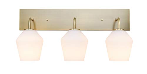 Globe Electric 51615 Raja 3-Light Vanity Light, Matte Brass, Opal Glass Shades