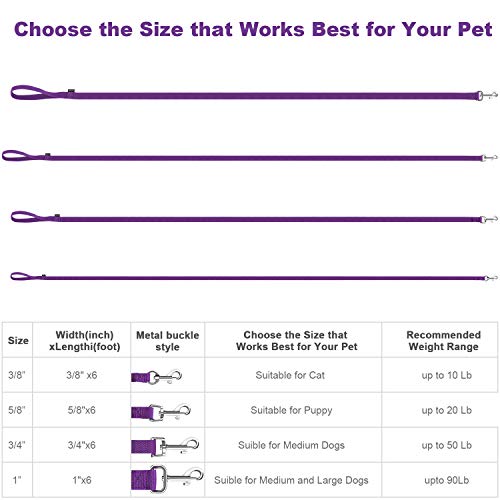 AMAGOOD 6 FT Puppy/Dog Leash, Strong and Durable Traditional Style Leash with Easy to Use Collar Hook,Dog Lead Great for Small and Medium and Large (Purple,5/8" x 6 Feet)