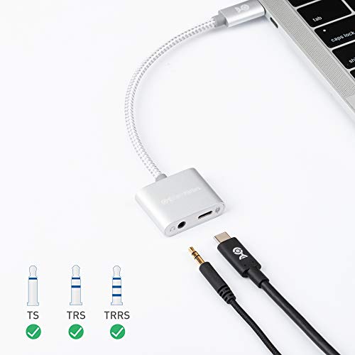 Cable Matters Premium Braided USB C Audio Adapter Sound Card with 3.5mm Headphone Mic Combo Jack and 60W Charging for Laptop and Smartphone