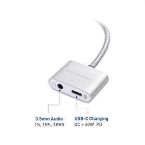 Cable Matters Premium Braided USB C Audio Adapter Sound Card with 3.5mm Headphone Mic Combo Jack and 60W Charging for Laptop and Smartphone