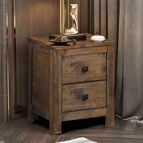 Giantex Nightstand with 2 Sliding Drawers, Full Assembled Rustic Multipurpose Storage Beside Table for Bedroom, Wooden Storage Cabinet End Table (2, Coffee)