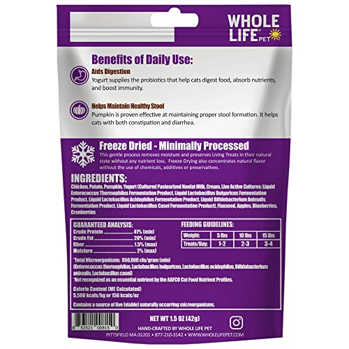 Whole Life Pet Living Treats for Cats – Healthy Gut with Chicken and Yogurt – Human Grade, Probiotics, Easy Digestion, Sensitive Stomachs - Made in The USA