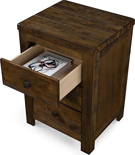 Finch Stratford Farmhouse Wooden Nightstand with 2 Drawers, Bedside End Table, Space Saving Design, Rustic Brown