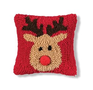 c&f home reindeer games petite hooked christmas pillow 8 x 8 red