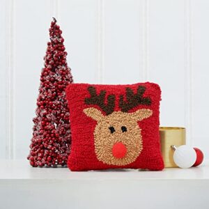 C&F Home Reindeer Games Petite Hooked Christmas Pillow 8 x 8 Red
