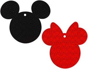 disney mickey and minnie mouse 100% silicone trivets, 2pk - multipurpose flexible kitchen tools that serve as pot holders, spoon rest, jar opener, or heat resistant hot pads up to 500 degrees f
