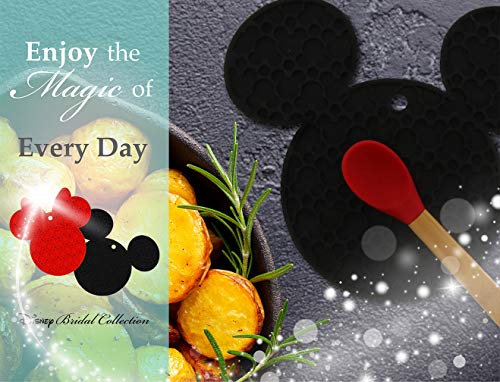 Disney Mickey and Minnie Mouse 100% Silicone Trivets, 2pk - Multipurpose Flexible Kitchen Tools that Serve as Pot Holders, Spoon Rest, Jar Opener, or Heat Resistant Hot Pads up to 500 degrees F