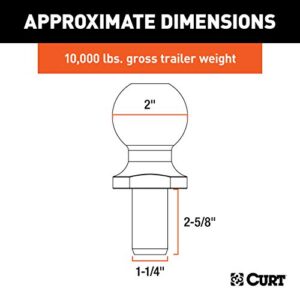 CURT 40056 Stainless Steel Trailer Hitch Ball, 10,000 lbs, 2-Inch Diameter, 1-1/4 x 2-5/8-Inch Shank