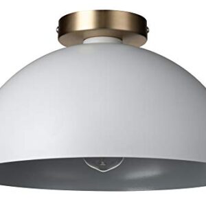 Globe Electric 61020 Monica 1-Light Semi-Flush Mount, Matte White, Matte Gold Accent Canopy, Bulb Included