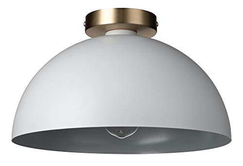 Globe Electric 61020 Monica 1-Light Semi-Flush Mount, Matte White, Matte Gold Accent Canopy, Bulb Included