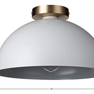 Globe Electric 61020 Monica 1-Light Semi-Flush Mount, Matte White, Matte Gold Accent Canopy, Bulb Included