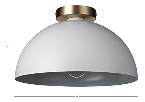 Globe Electric 61020 Monica 1-Light Semi-Flush Mount, Matte White, Matte Gold Accent Canopy, Bulb Included