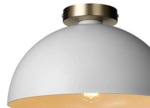 Globe Electric 61020 Monica 1-Light Semi-Flush Mount, Matte White, Matte Gold Accent Canopy, Bulb Included