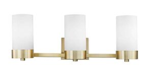 globe electric 51616 marcie 3-light vanity light, matte brass, frosted glass shades