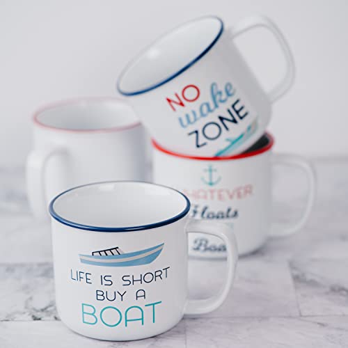 Pavilion Gift Company Life Is Short Buy A Boat 17 Oz Stoneware Lake Or Beach Coffee Cup Mug, White