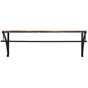 MyGift Torched Wood Floating Shelf and Clothes Rod with Black Metal Bracket, Wall Hanging Closet Organizer