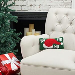 C&F Home HoHoHo Hat Hooked Petite Christmas Pillow Winter Decor Decoration Throw Pillow for Couch Chair Living Room Bedroom 6 x 12 Green