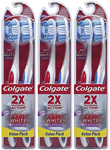 Colgate 360 Optic White Platinum Toothbrush, Soft, 2 Count (Pack of 3) Total 6 Toothbrushes