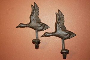 southern metal duck hunter coat/cap wall hooks, rustic cast iron 7 1/2 inch high, mudroom entryway - h-04