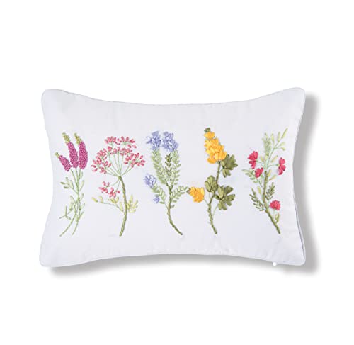 C&F Home Botanical Floral Ribbon Art Lumbar Pillow 22 x 14 White