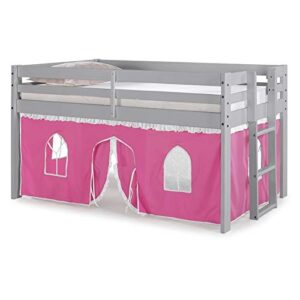 alaterre furniture jasper twin junior loft bed, dove gray frame and pink/white bottom playhouse tent