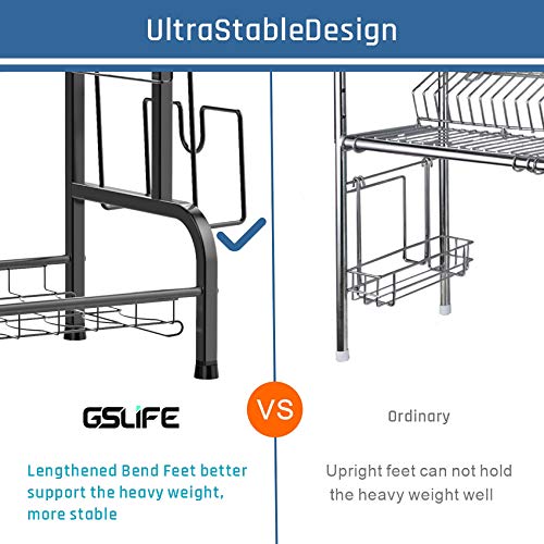 GSlife Dish Drying Rack, Stainless Steel 3 Tier Dish Rack with Tray Utensil Holder, Large Capacity & Rust-Resistant Dish Drainer for Kitchen Counter, Black