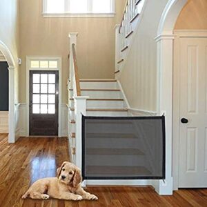 magic pet gate, mesh dog gate, puppy gates and baby gate, portable folding baby/dog safety fence enclosure easy install anywhere, 30'' x 39'', 8 hooks