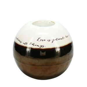 pavilion gift company 88525 patient love is kind it bears hopes endures all things 4.5 inch round tealight candle holder with unique reflective glaze, cream