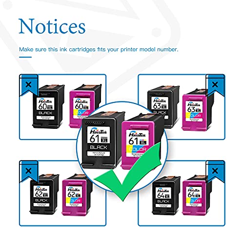 HavaTek Remanufactured 61XL Replacement for HP 61 Ink Cartridge Combo Pack for Envy 4500 5530 4502 4501 OfficeJet 4630 4635 2620 DeskJet 2540 3050 2050 1000 1010 1510 Printer (1 Black,1 Color)