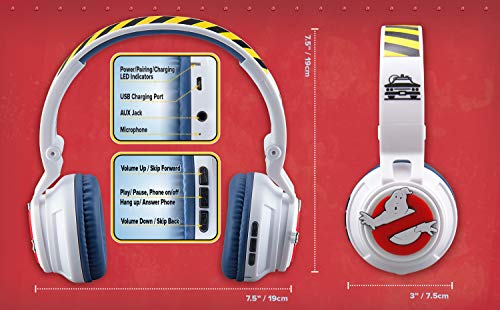 eKids Ghostbusters Kids Bluetooth Headphones, Wireless Headphones with Microphone Includes Aux Cord, Volume Reduced Kids Foldable Headphones for School, Home, or Travel