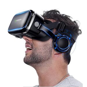 3d vr glasses virtual reality headset goggles w/ headphones for iphone 14 13 12 11 pro xr xs x 8 7 6s 6 plus samsung galaxy s10 s9 s8 s7 s6 edge + blu advance 5.2 a4 vivo go dash xl x8 etc, black